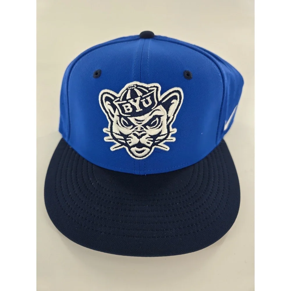 Nike BYU Cougars Flat Bill Cap Hat Adult 6 7/8 True Navy Blue Brigham Young New‎